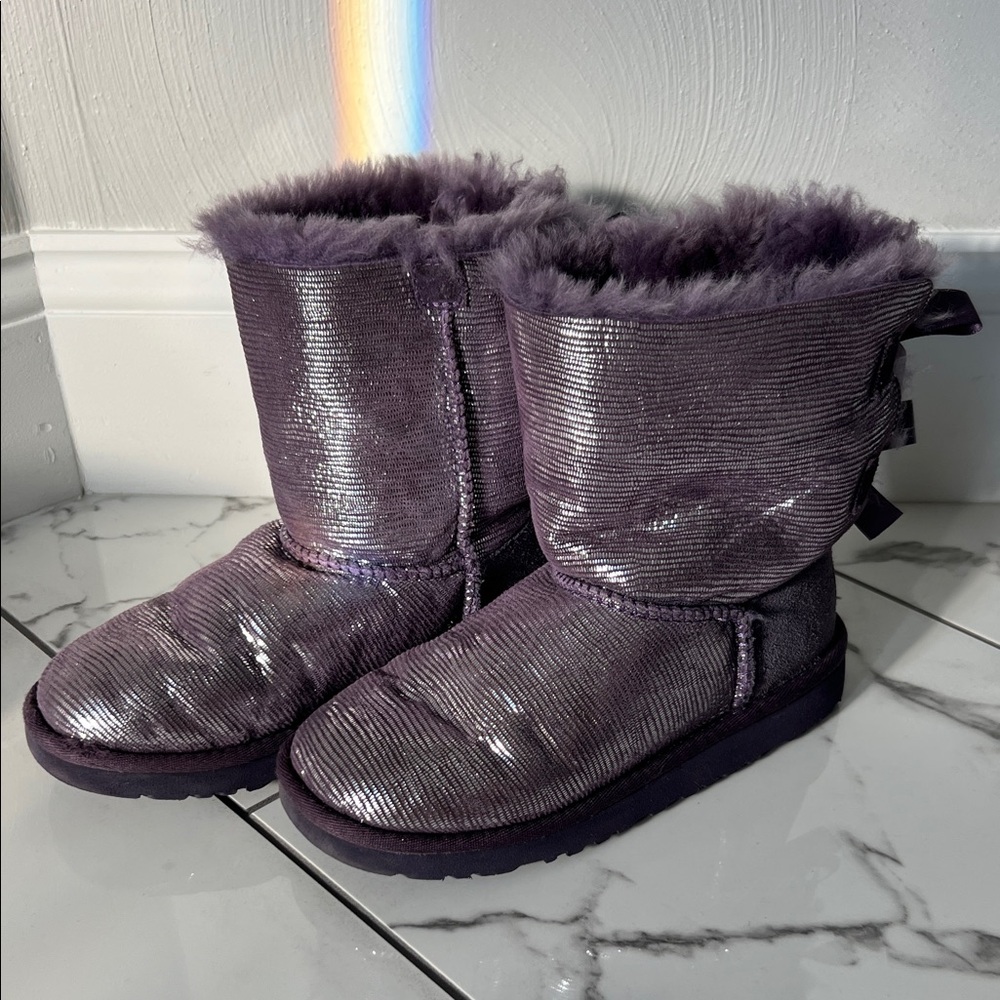UGG Australia Shimmering Purple Boots With Bows Girls Size 2